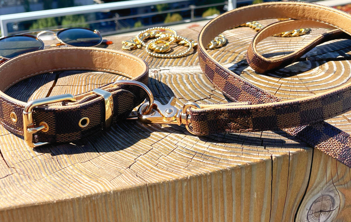 Upcycled Small Vintage Brown Louis Vuitton Dog Collar with