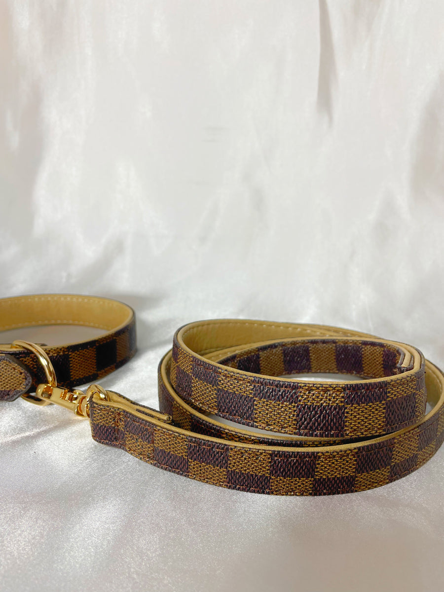 Brown Checkered Collar and Leash Set – Mixed Breed