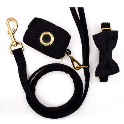 Collar and Leash Set - The Chic Corduroy Collection - Noir Black