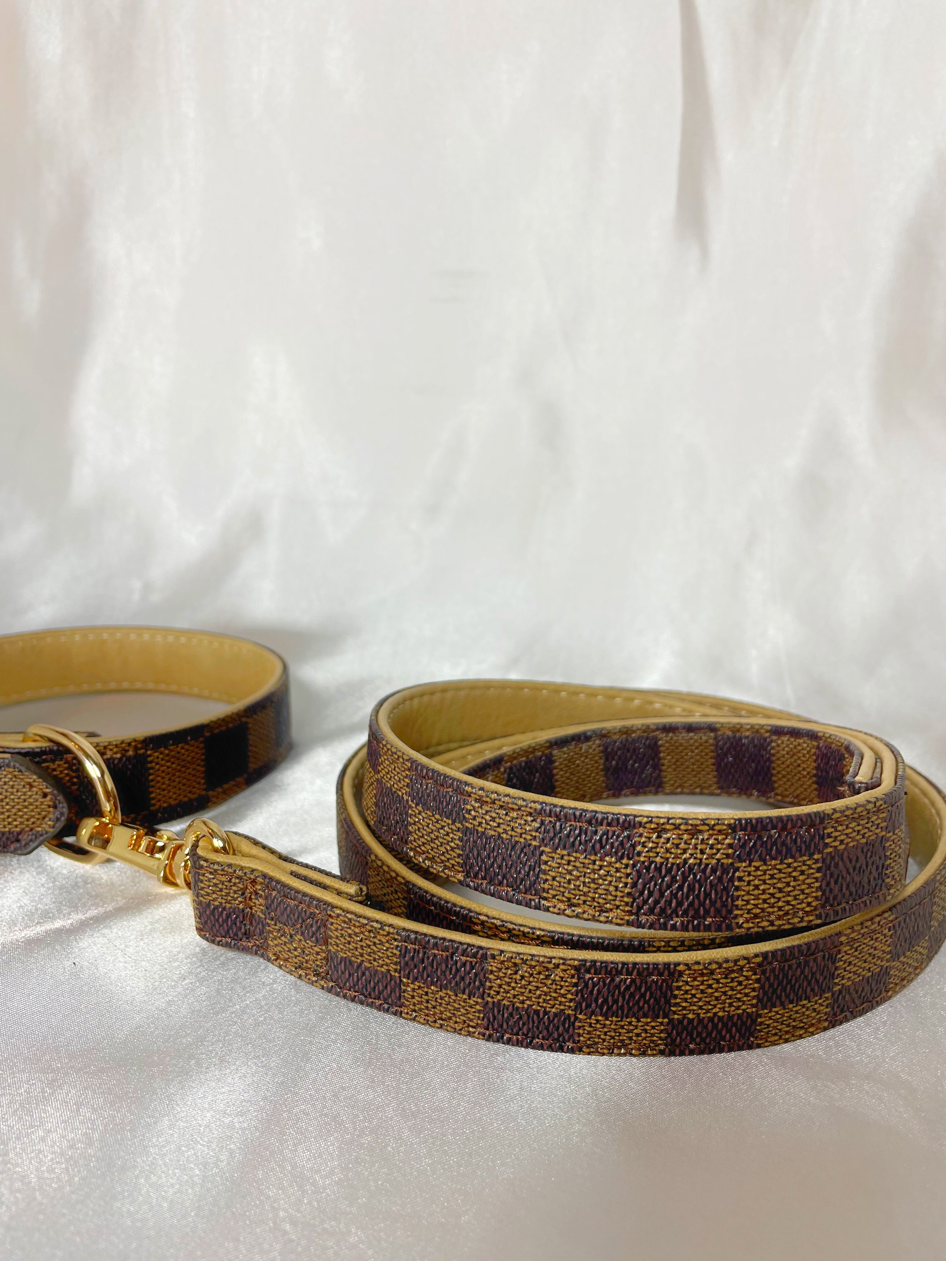 Chewy Vuitton - Classic Mongram Harness and Leash Set